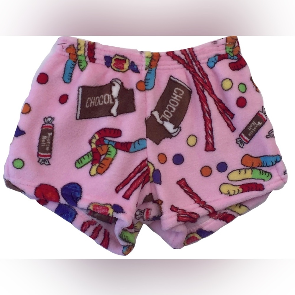 NWT Made with Love and Kisses Pink Mixed Candy Plush PJ Shorts Girls Size 10-12